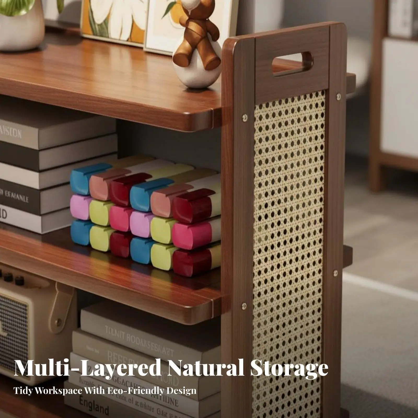 Multi Tier Desk Shelf Storage Rack Bamboo MDF Organizer for Office Home Bookshelf Furniture