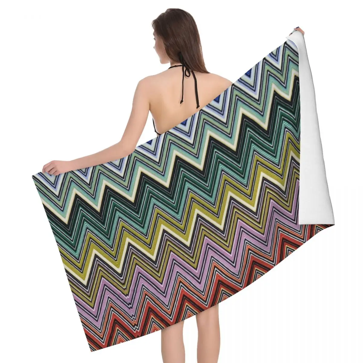 

Custom Boho Home Zig Zag Bath Beach Towel Microfiber Chic Abstract Geometric Zigzag Pool Towels