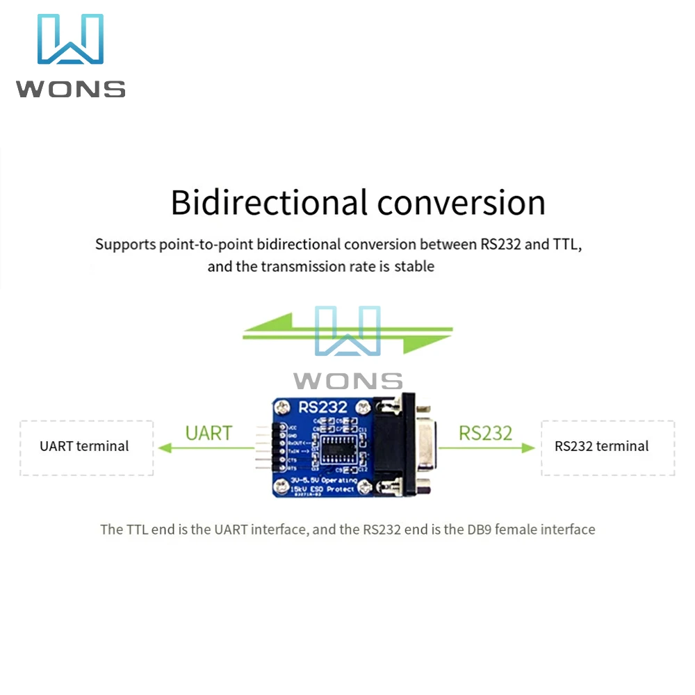 RS232 para TTL Serial Port Module, Escovando o cabo com transceptor, Módulo de comunicação com fio, SP3232, RS232 para UART