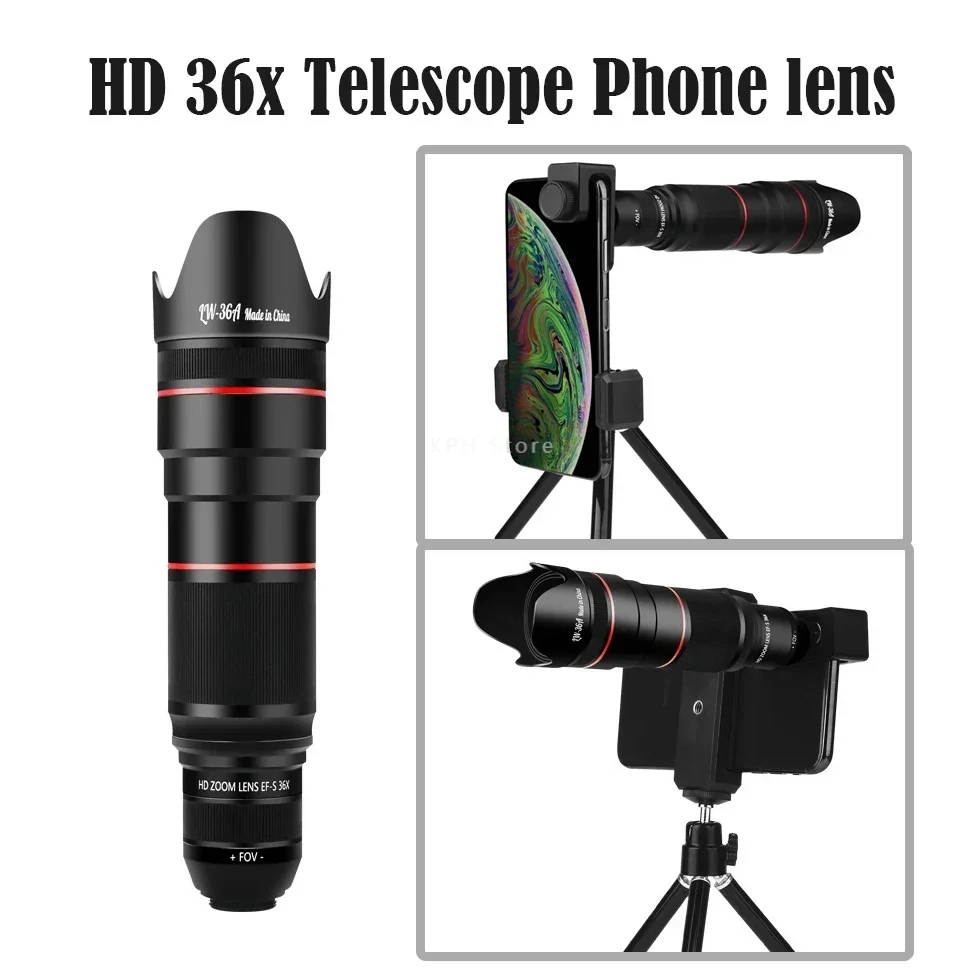 กล้องโทรทรรศน์ออปติคอล36x 4K HD เลนส์โทรศัพท์ซูมแบบมืออาชีพพร้อมขาตั้งสำหรับ iPhone 15 14 13 PRO MAX โทรศัพท์ซัมซุง