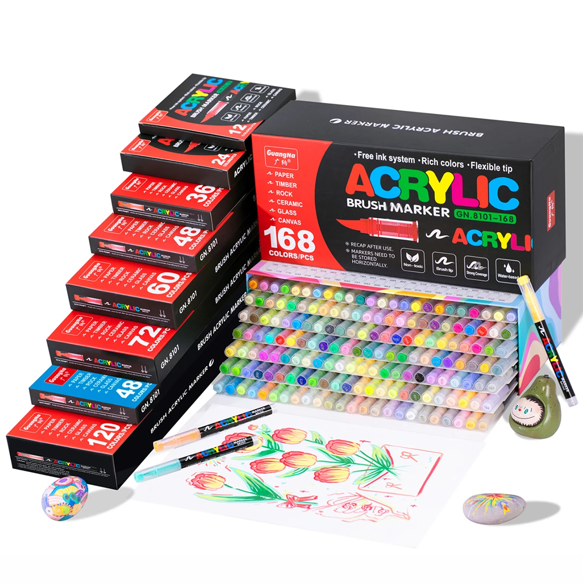 Guangna Acryl-Farbmarker, Pinselspitze, direktes Steuerungssystem für flüssige Tinte, professioneller Farbstift für jede Oberfläche – Detail 5