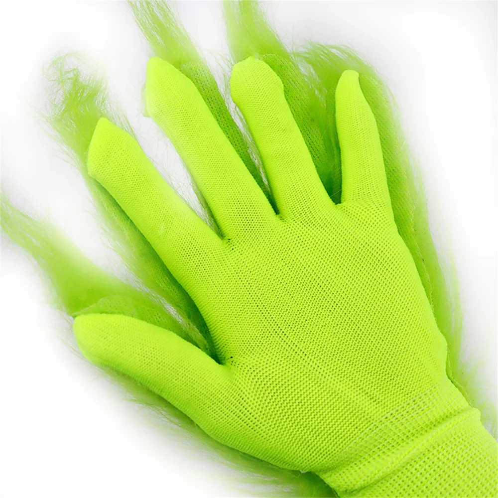 Christmas Gloves Green Plush Gloves Halloween Cosplay Costume Accessories Party Props