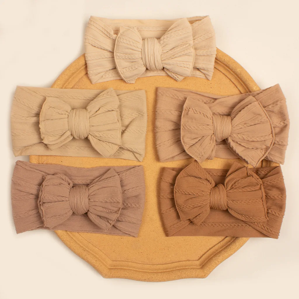 

5Pcs Newborn Brown Baby Headband for Baby Elastic Knit Children Turban Baby Bows Soft Nylon Kids Headwear Hair Accessories