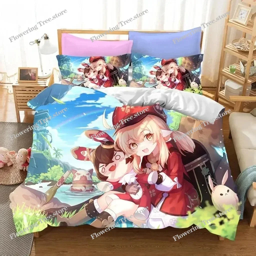 

3D Game Genshin Impact Bedding Sets Keqing Xiao Duvet Cover Set Boys Adults Single Full Queen King Size Bed Linen