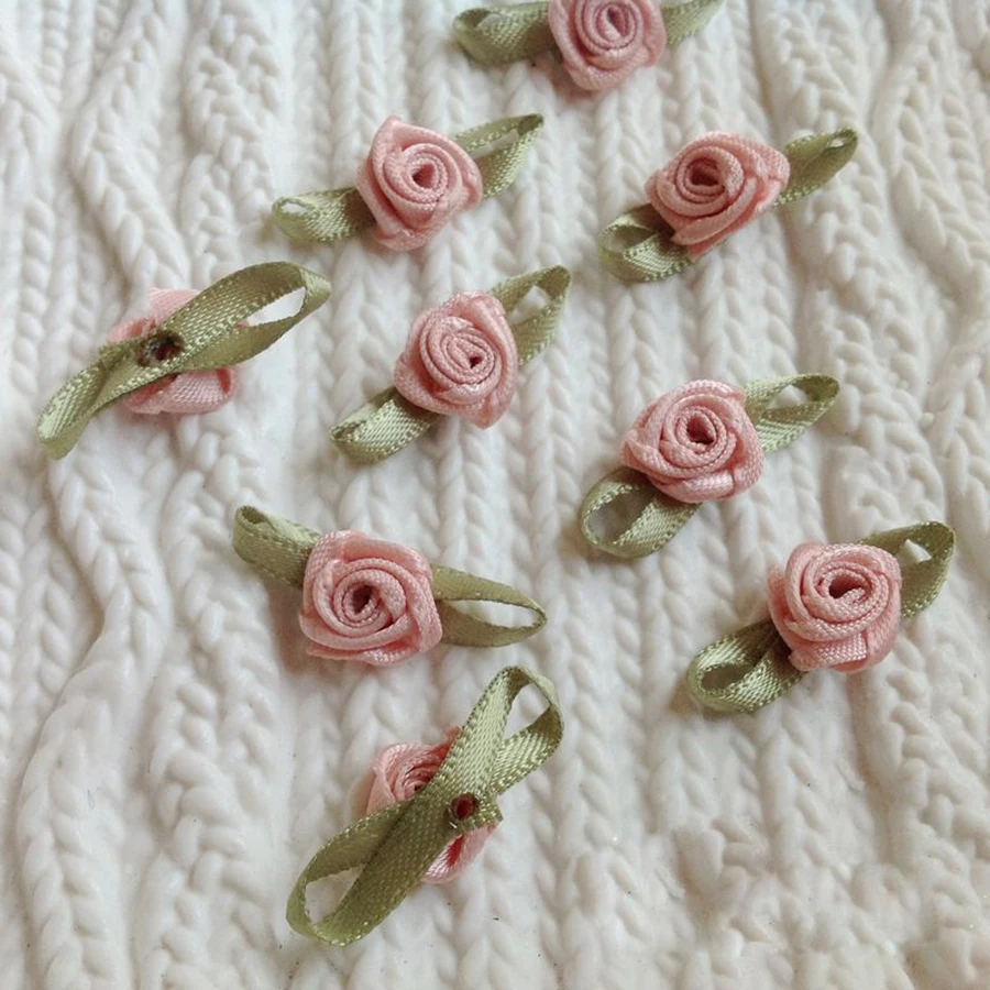 100Pcs Mini Rose Flowers Heads Patch Make Satin Appliques Handmade DIY Sewing Crafts For Wedding Decoration Accessories