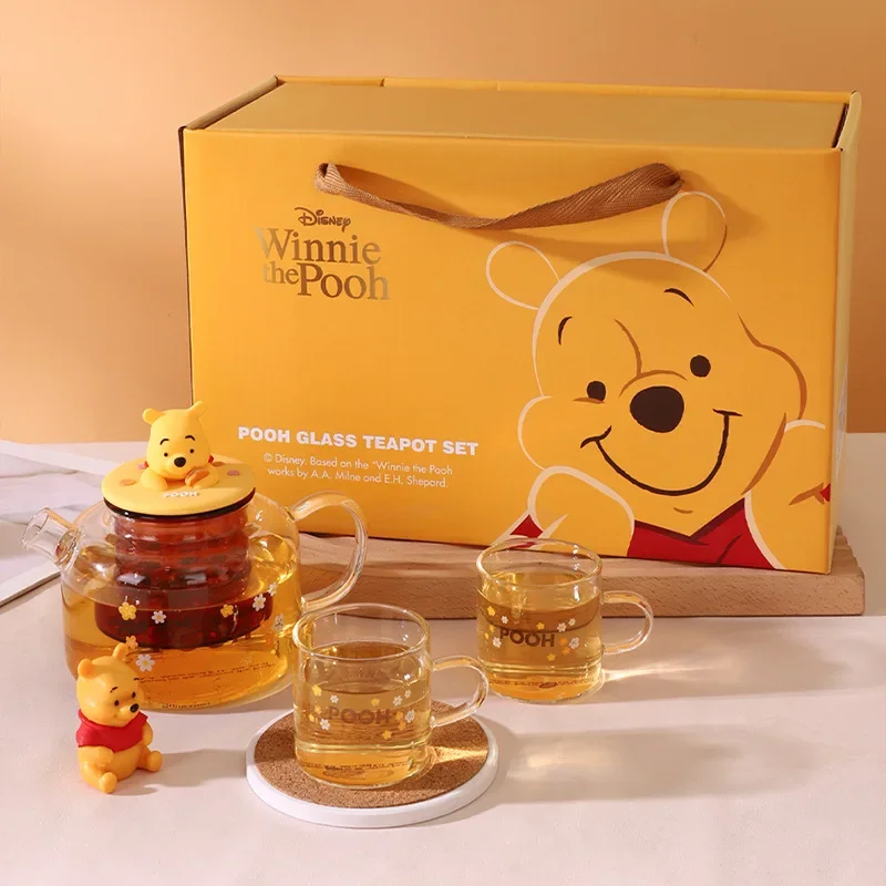 Disney Strawberry Winnie The Pooh Cartoon Home One Pot Two Cup Glass Tea Set Gift Box Gift Souvenir Gift