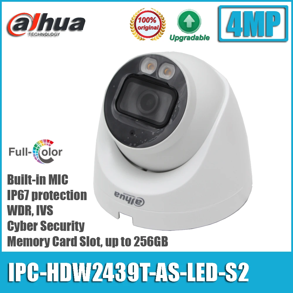 Original Dahua IPC-HDW2439T-AS-LED-S2 4MP POE IP67 Built-in Mic Full-color Fixed-focal Eyeball Network Camera