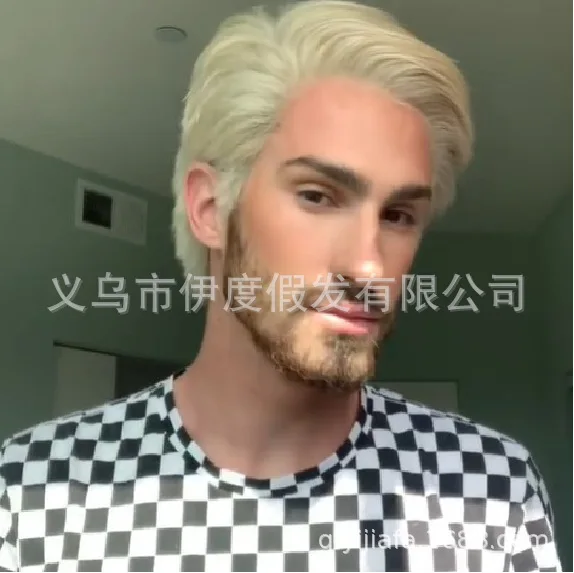 

Men's short blonde straight hair short curls men's hair European and American wigs