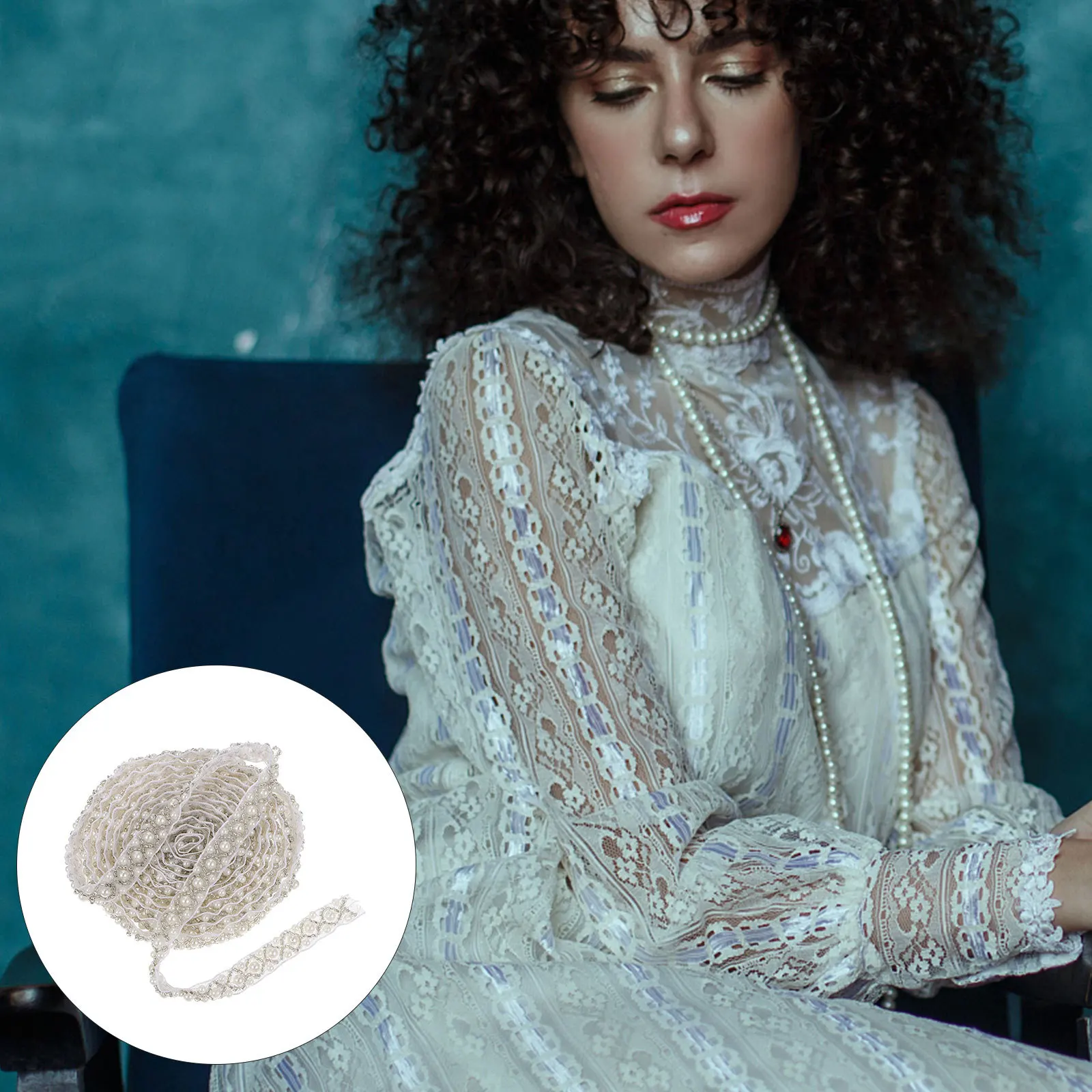 

Decorative Pearl Trim for DIY Crafts Exquisite Gauze Design Suitable Home Tailor Stores Clothing Shops Mall Decoration