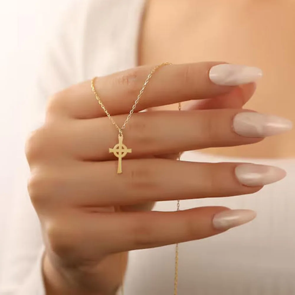 

Золотое колье с кельтским крестом 14K, изысканный простой религиозный кулон