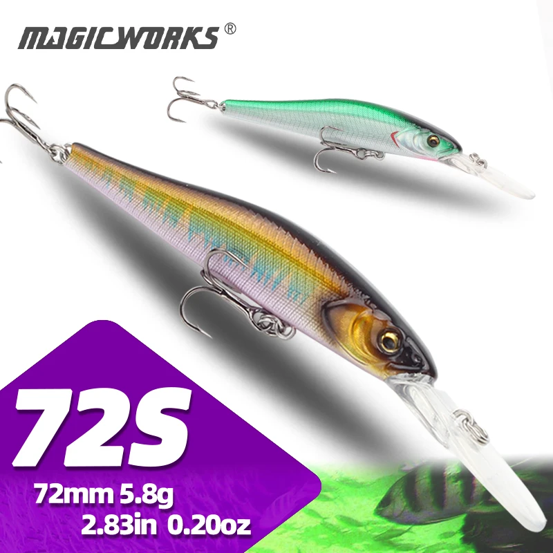 

Magic Works Long Lip Minnow Lure Sinking 72mm 5.8g Trout Jerkbait Bass Lures for Fishing Perch Hard Bait Wobbler Artificial Bait