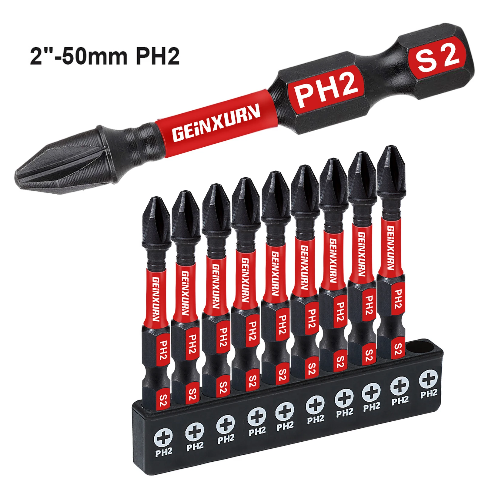 Geinxurn 2Inches Impact Magnetic #2 Phillips Screwdriver Bit Set