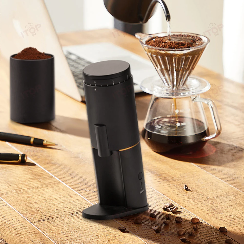 ITOP Mini Rechargeable Coffee Grinder 38mm Titanium Burr Slow Grinding 60RPM Portable Outdoor Camping Family Cafe New Arrival