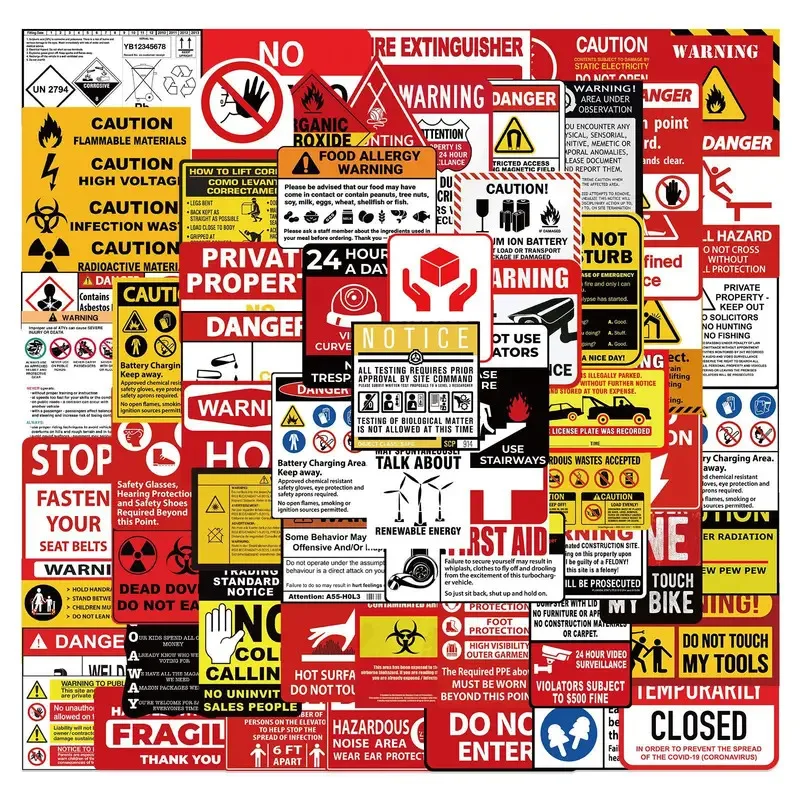 75Pcs Warning Mark Sticker Waterproof Graffiti Aesthetic Waterproof Stickers Laptop Luggage  Fridge Scrapbook Book Pack Kids Toy