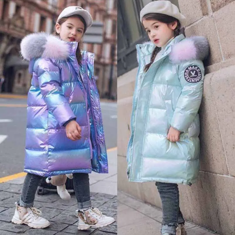 

Girls Thicken Coat Children Warm Down Jacket Winter Hooded Long Cotton Clothes Kids Fashion Glossy SnowSuit Autumn Casual Parkas
