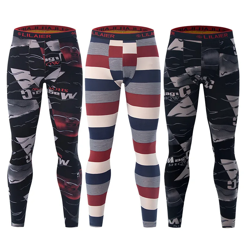 

Men's Plus Size Winter Thermal Leggings Fleece-Lined Thickened Warm Long Johns Base Layer Pants Male Trendy Printed Warm Bottoms