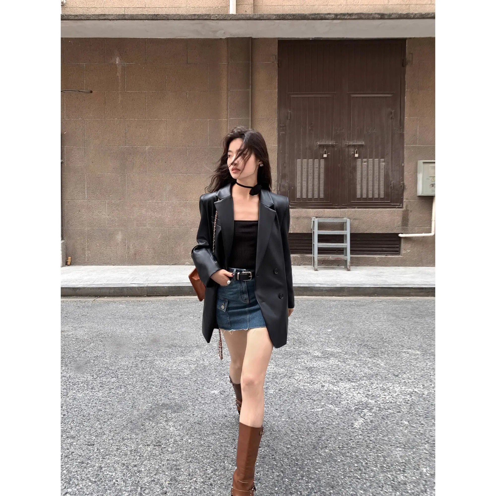 Herfst nieuwe zwarte retro PU-leren jas voor dames, losse, casual temperament high-end top voor dames