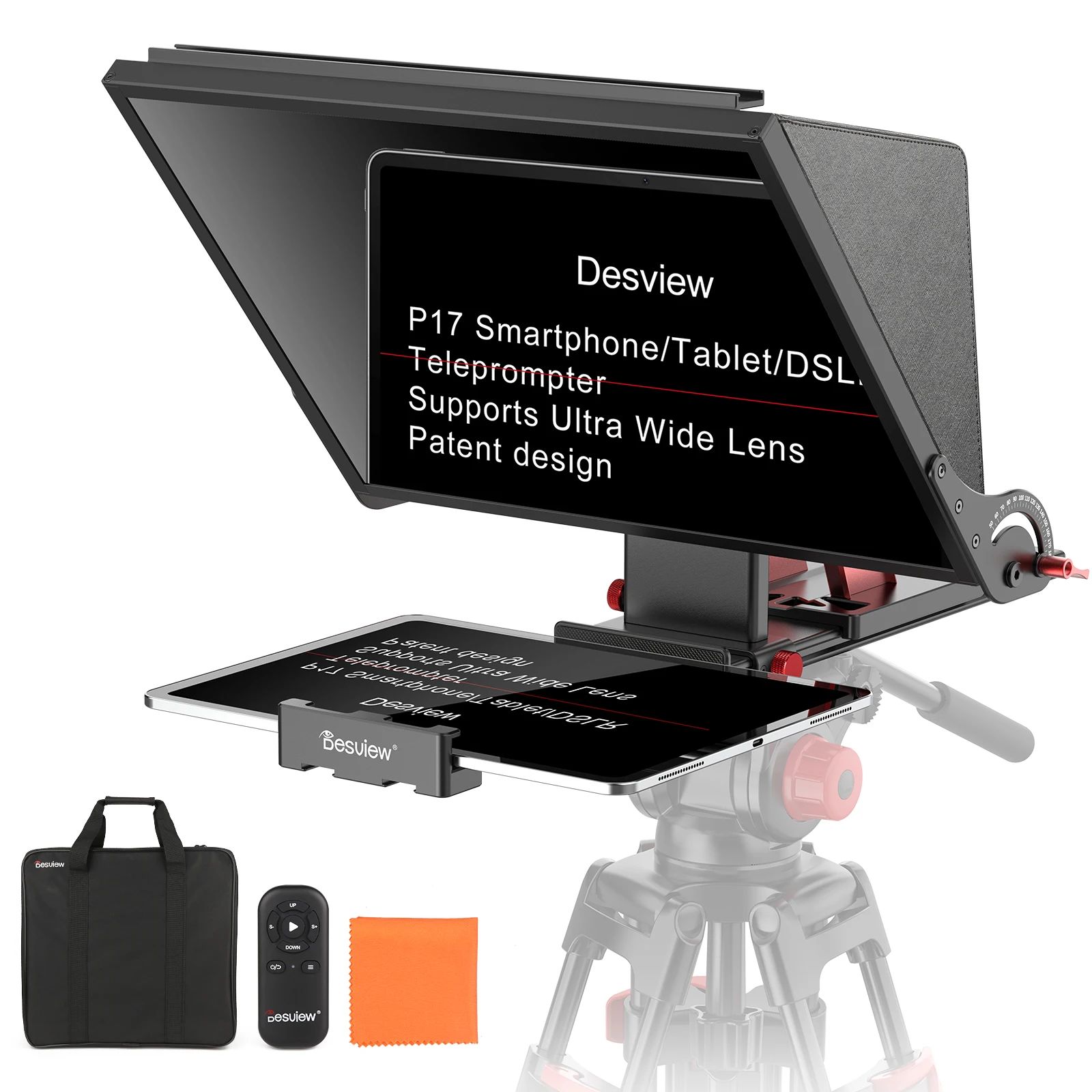 Desview Teleprompter Aluminum Alloy 17 inch Teleprompter for  iPad Tablet Phone DSLR Camera High Display Glass No Assembly Bag