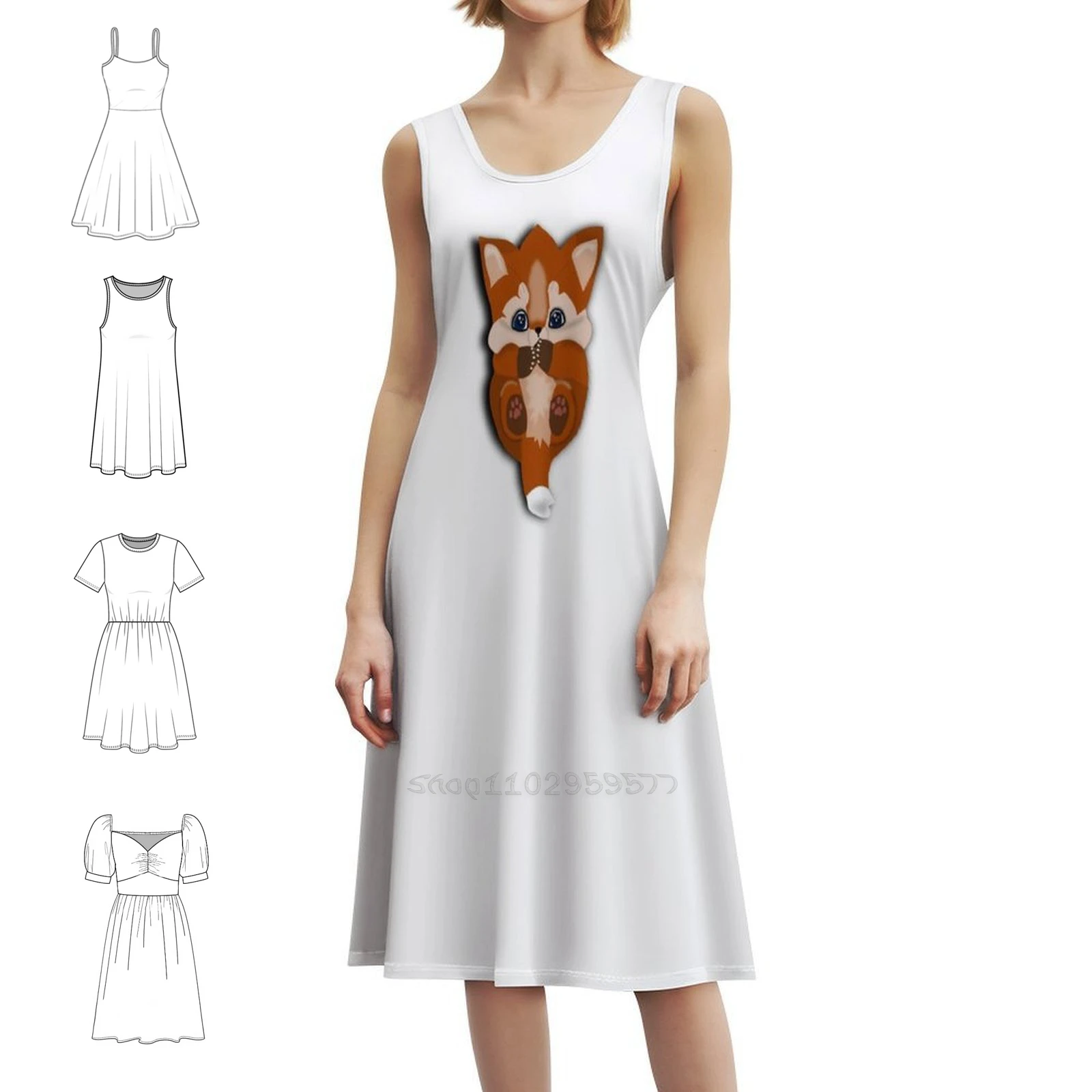 

Fox Baby Women's Elegant Party Dress A-Line Dress With Short/Long/Sleeveless Options Baby Fox Fox Baby Animal Cute Funny For
