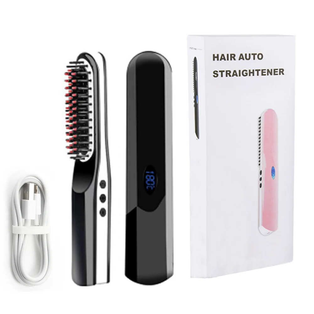 Wireless Mini Hair Comb Men's Quick Beard Brush Straightener Portable Electric USB Charging Combs For Men Beard