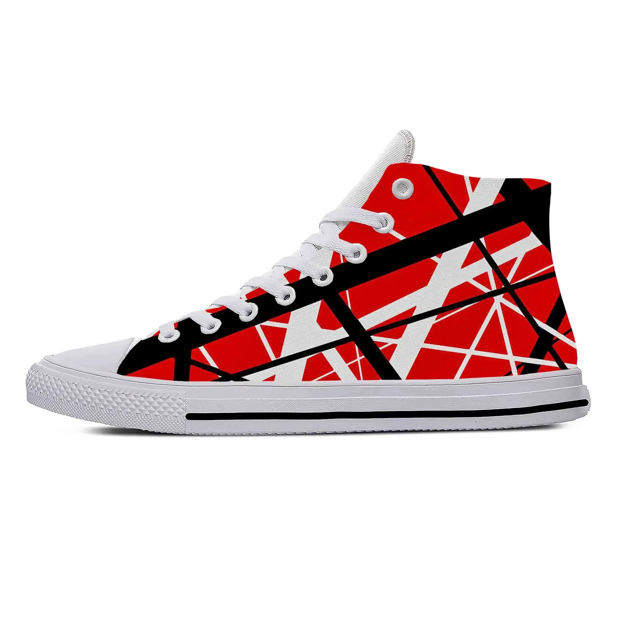 Hot EVH sepatu gitar motif garis-garis, sepatu sneaker pria wanita motif 3D ringan atasan tinggi, sepatu kain kasual, Band musik Metal Rock gitar motif garis-garis 5150