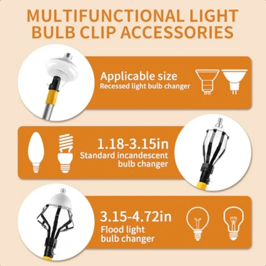 Cambiador de bombillas de 13 pies con poste telescópico, herramienta de repuesto para bombilla de techo alto con ventosa y cestas para un fácil acceso