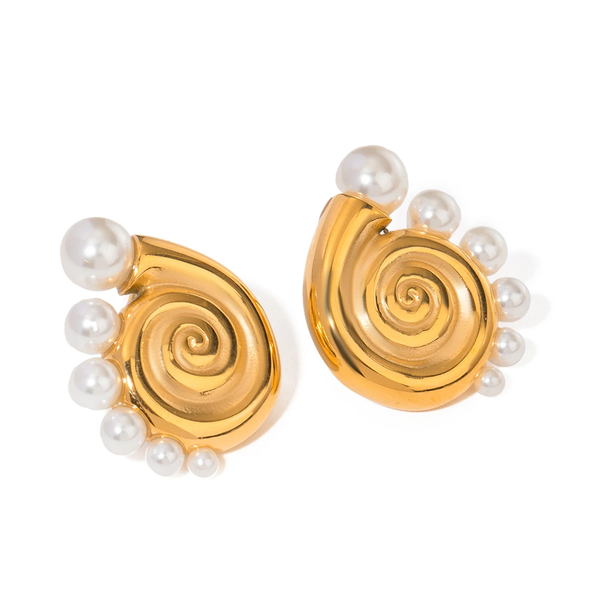 18K PVD Plated Stainless Steel Minimalist Conch With Half Circle Shell Pearl Earring ​High Quality Stylish Rust Proof  Jewelry