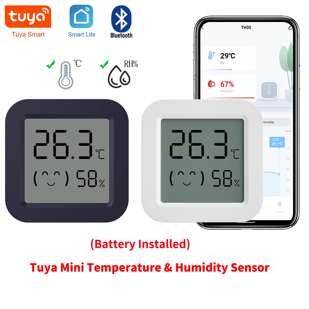 Bluetooth Temperature Humidity Sensor Mini LCD Screen Smart Tuya APP Remote Voice Control Google Thermometer Hygrometer