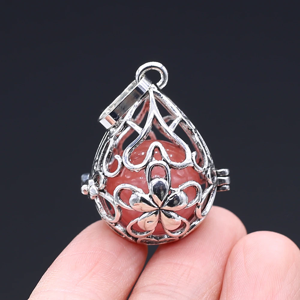 Women Necklace Pendant Natural Stone Flower Cage Pendant For Jewelry Making DIY Necklace Bracelet Gift Jewelry Accessory