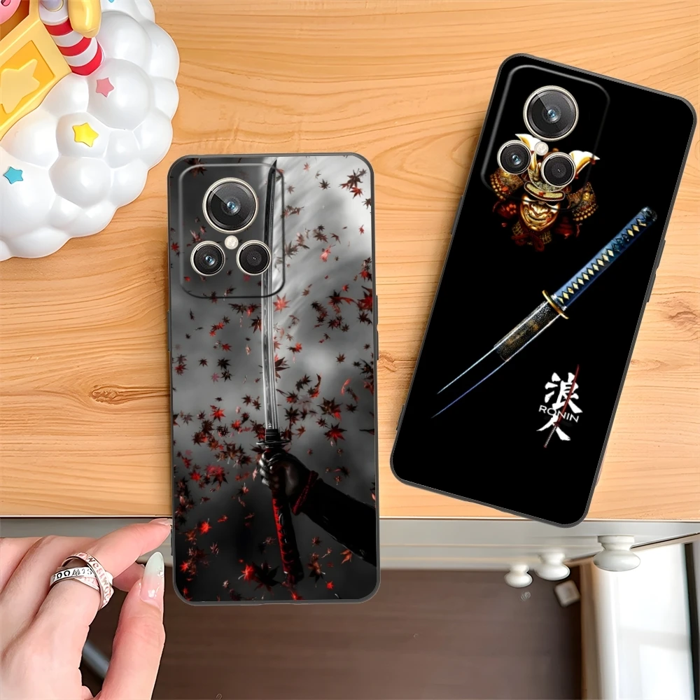 Katana Samurai Ronin Mobile Cell Phone Case for Realme GT 2 9i 8i 7i Pro X50 X2 C35 C21 C20 C11 C3 Black Soft Phone Cover Shell