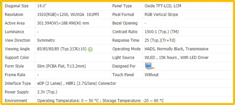 NE140WUM-NX1 NE140WUM NX1 FHD 1920x1200 14.0 inch Laptop Display LCD Screen No-touch IPS Panel