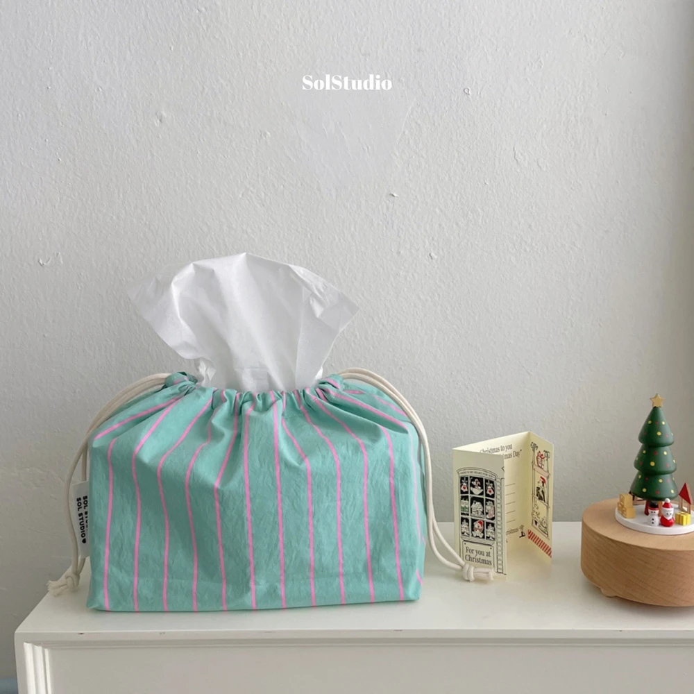 INS Colorful Paper Organizer Wipes Case Portable Tissue Box Draw Rope Tissue Storage Bag Car Pouch Outdoor Useful Korean