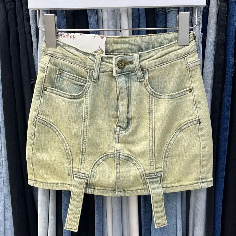 

2023 Spring New Vintage Denim Skirts For Women Fashion Sexy Stretch High Waist Mini Wrap Hip Skirt Female A Line Skirt Y3616