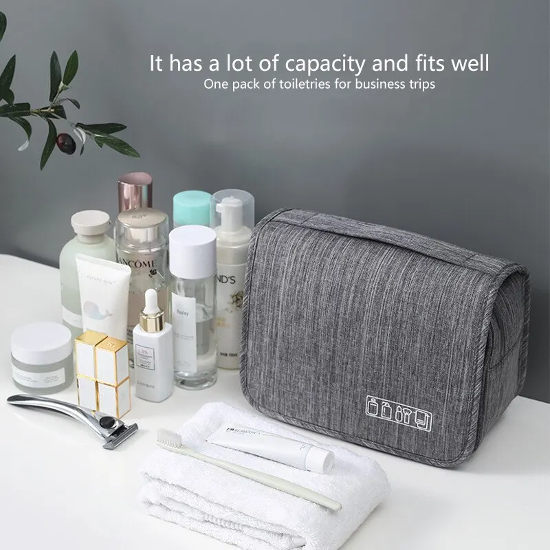 1pc Gray High Quality Travel Makeup Bags Women Waterproof Cosmetic Bag Toiletries Hanging Dry And Wet Separation Storage Bag