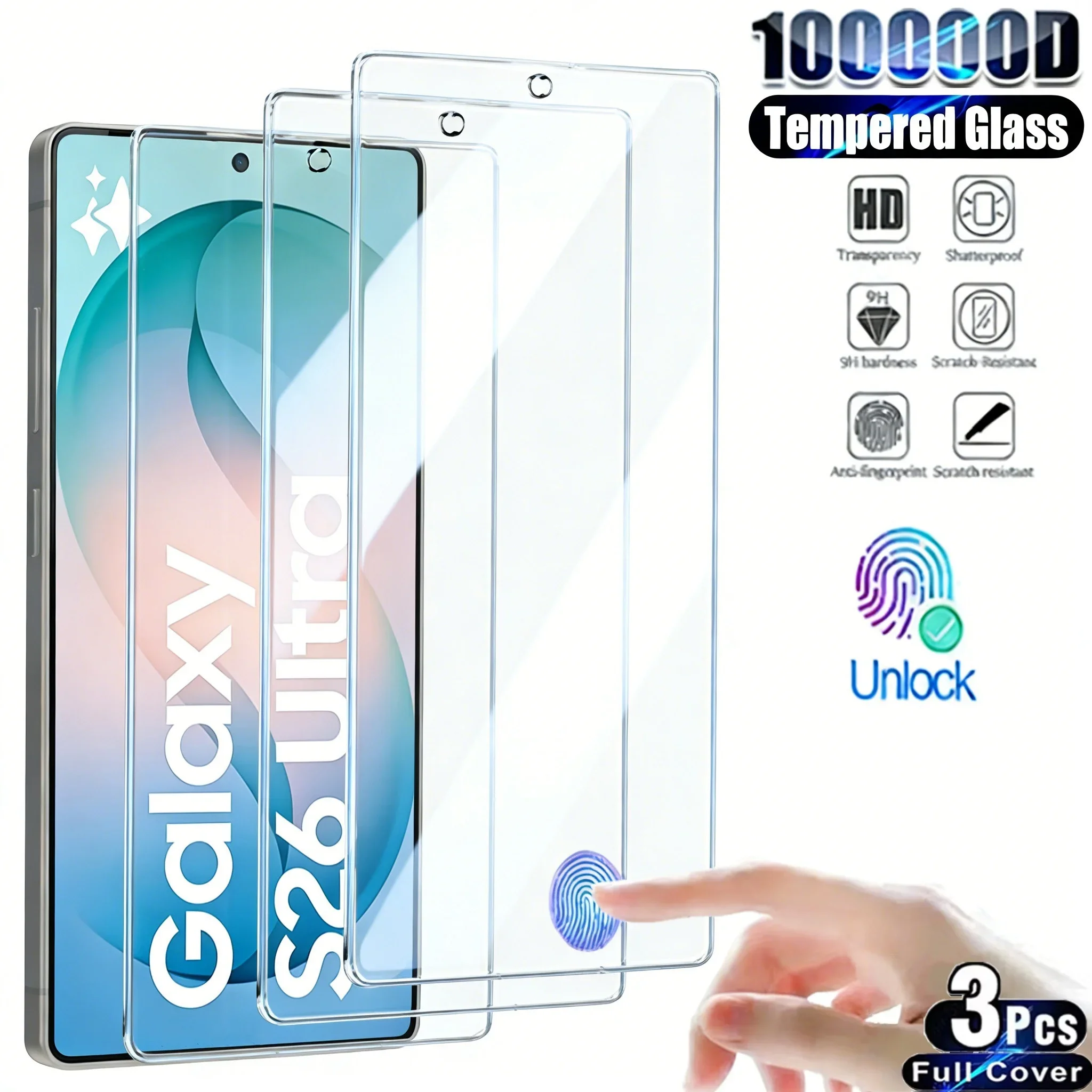 3PCS Fingerprint Unlock Screen Protector For Samsung Galaxy S25 S26 Ultra S24 S23 S22 Plus 9H Tempered Glass Anti-Scratch Fil 06