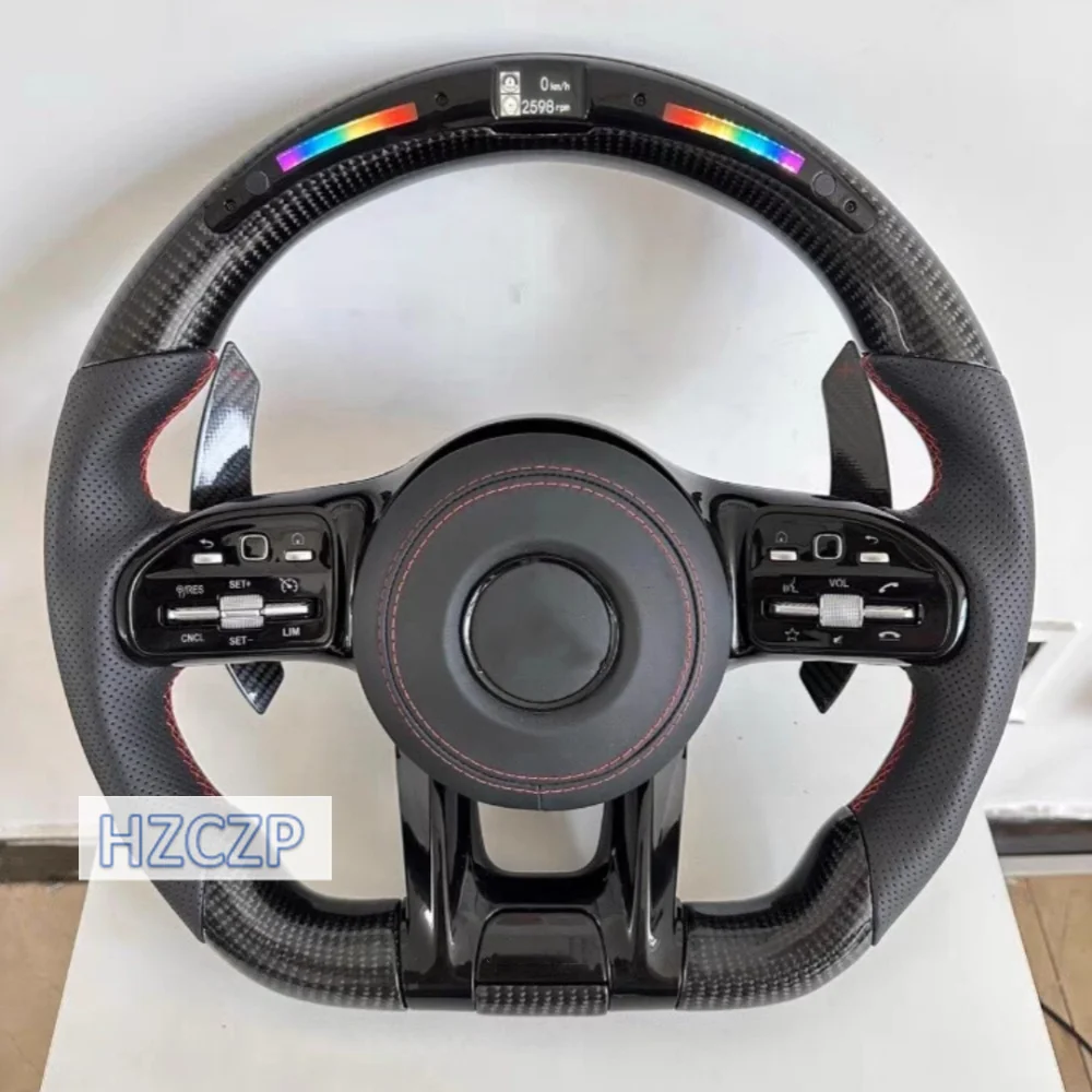 For Mercedes Benz W205 W211 W197 SLS280 SLS300 SLS350 GLK300 GLK350 SL400 C257 AMG GT GLE CLA LED Carbon Fiber Steering Wheel