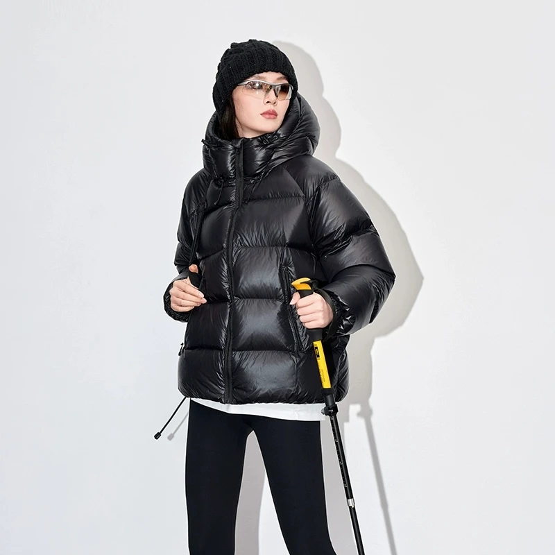 Casaco curto para baixo feminino 2025 inverno nova moda com capuz fofo 95 pato branco para baixo jaqueta feminina sólida quente grosso parka casaco