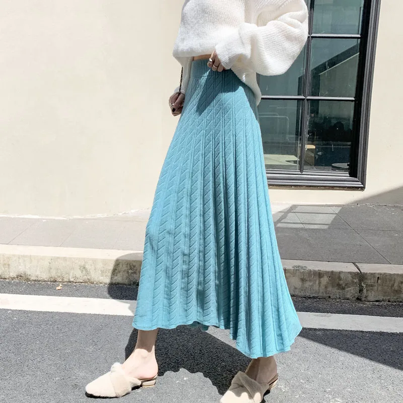 2023 New Autumn Winter Women High Waist Slim Long Skirt High Quality Fashion Geometric Vertical Stripes Jacquard Knitted Skirt