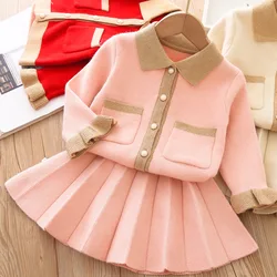 Little Girl Sweater Set 2023 Fall Winter New Korean Fashion Long Sleeve Top+Pleated Skirt Toddler Girls Sweater Fall Clothes