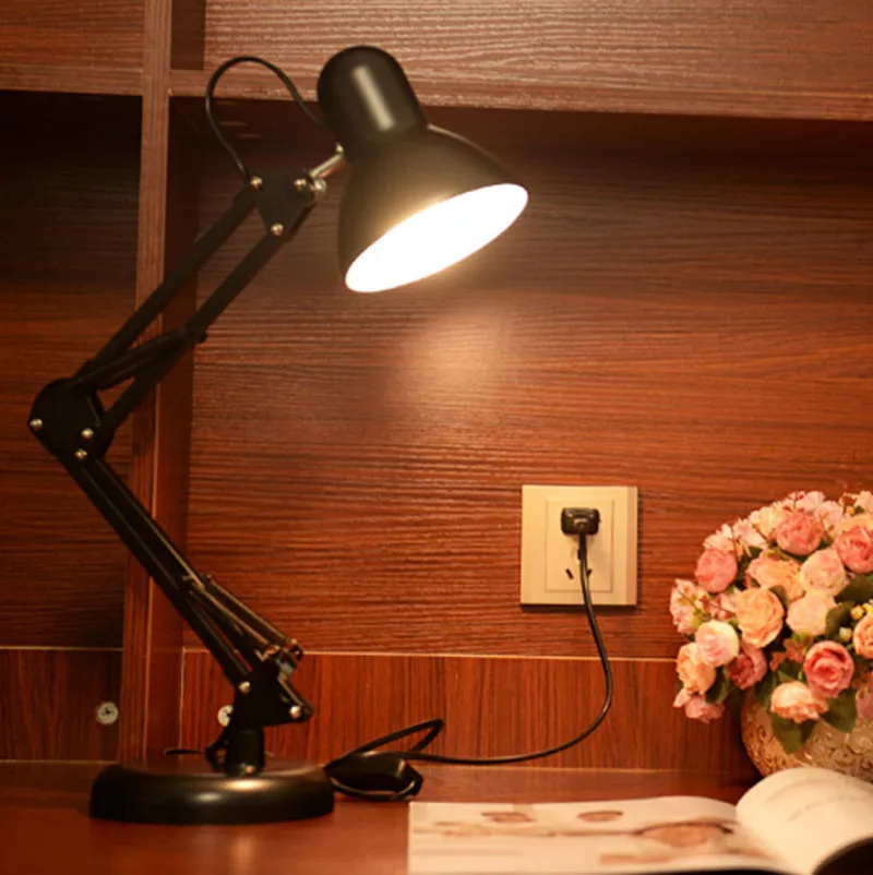 Long Swing Arm adjustable classic desk Lamps E27 LED with switch Table Light for Office Reading night Light bedside home E27