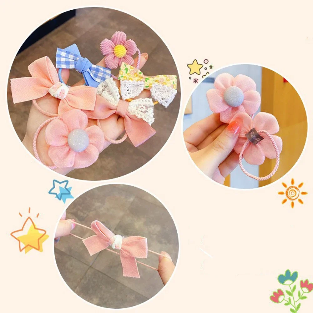 10pcs ผมหวานวงกลมน่ารักดอกไม้ผมวงยืดหยุ่นผมสาวป้องกัน Bow Tie Scrunchies ผมเชือกผมเด็กอุปกรณ์เสริมผม