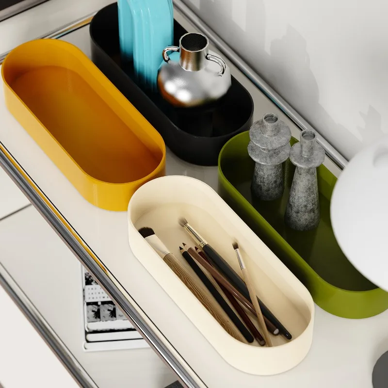 Colorful Stackable Plastic Storage Box 19.5cm,Long Rectangular Desktop Organizer for Study Room,Nordic Ins Style Multicolor Tray