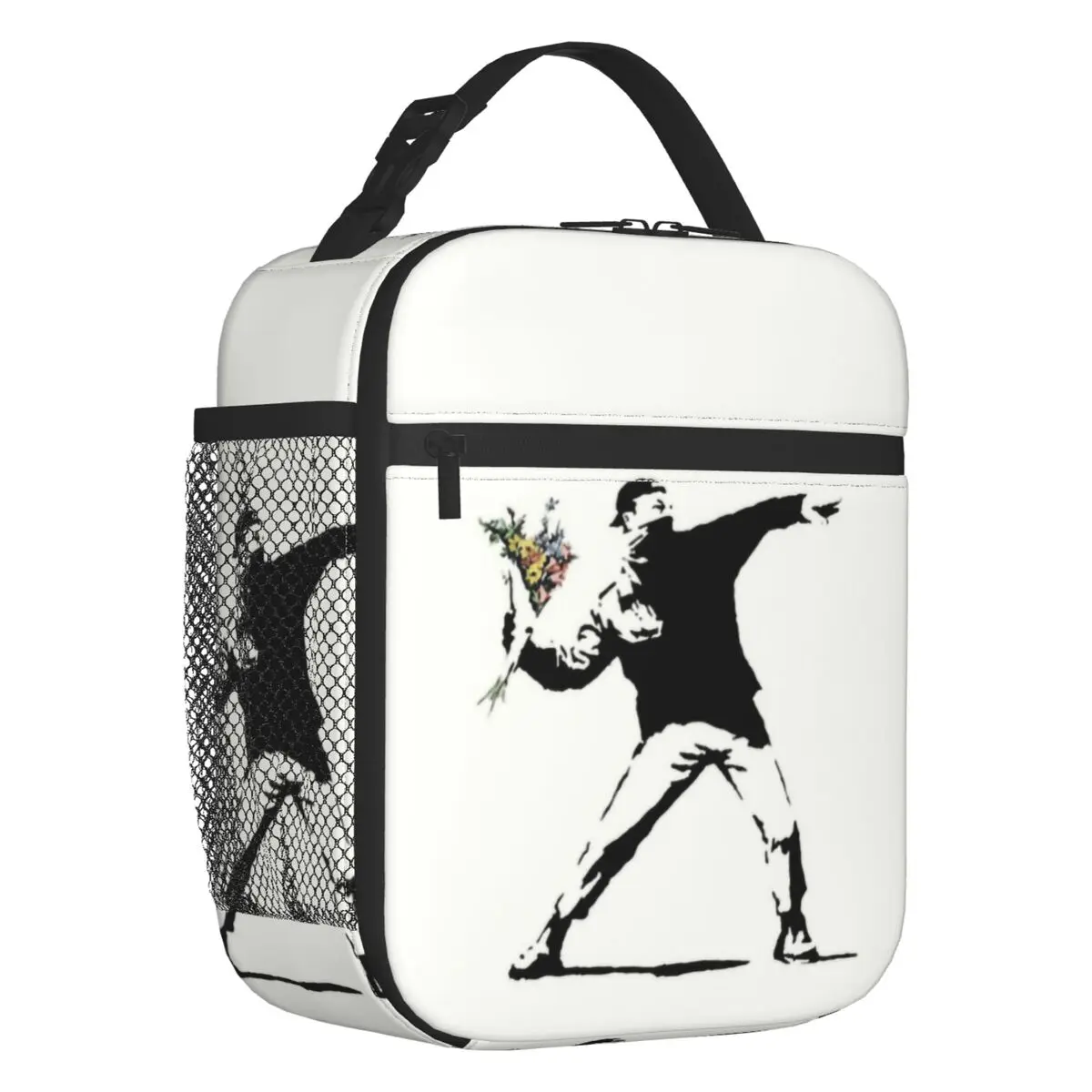 Banksy Rage Flower Insulated Lunch Bag for Outdoor Picnic Flower Bomber Waterproof Cooler Thermal Bento Box Women Kids