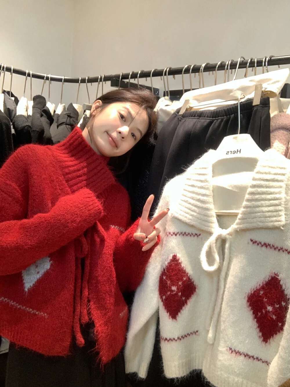 

Retro Korean Sle Knitted Sweater Coat Women's Autumn Winter Cisas New Year Aosphere Red Turn-down Collar Open Cardiga...