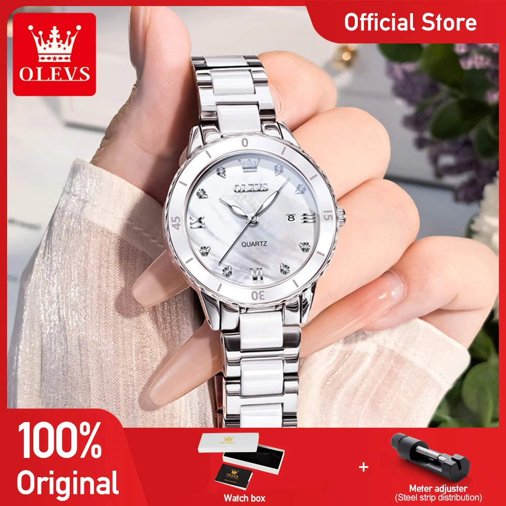 

OLEVS Watch Women 9985 Luxury High Quality Elegant Ceramic Strap Quartz Wristwatch Waterproof Date Ladies Watch Bracelet Set