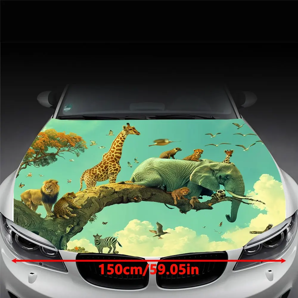 Waldtierwelt Autohaubenaufkleber, Vinyl-Grafikaufkleber, zeigt einen leistungsstarken Sinn