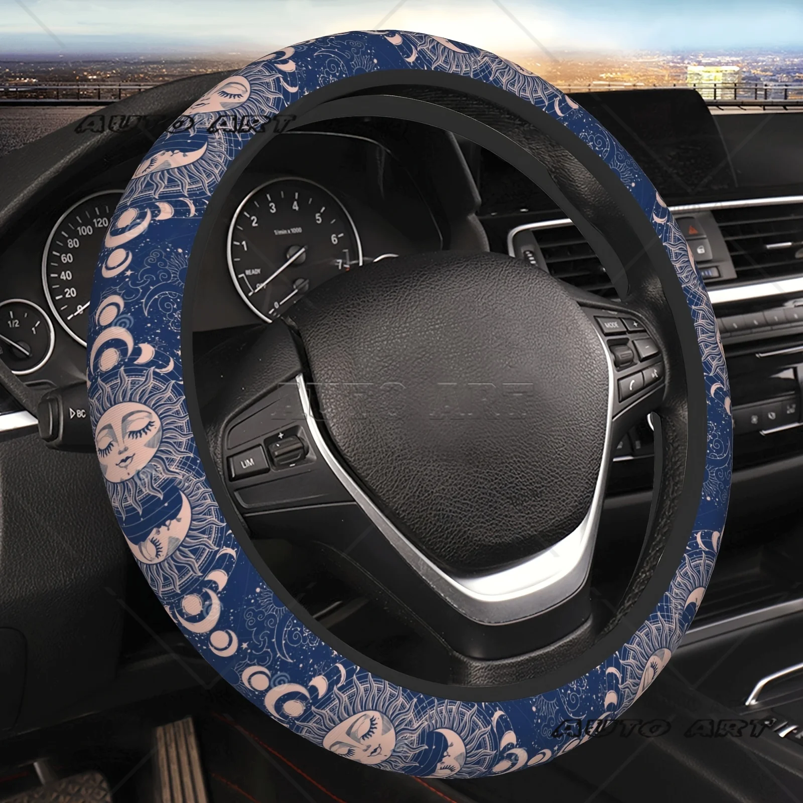 

Bohemian Moon and Sun Steering Wheel Cover Anti Slip Elasticity Car Accessories Steering Wheel Protector Universal for Women Man