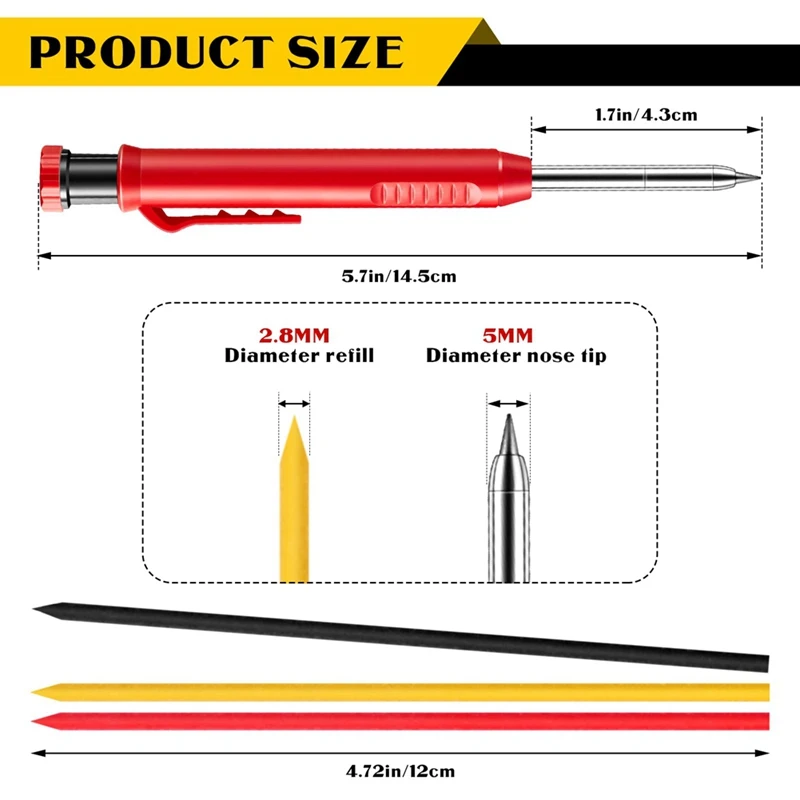 10 Uds. Lápices de carpintero sólidos con 60 uds. De recambios, marcador de lápiz mecánico, lápices de construcción