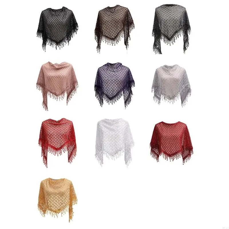 

Breathable Openwork Shawl Lace Shoulder Wrap Triangular Scarf with Decorative Fringed for Daily Outfit Styling Essential 964A