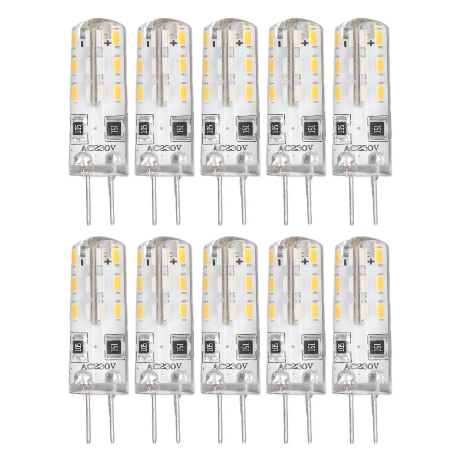 

10Pcs G4 LED Bulbs Bi Pin Base Silicone Warm White 3000K 1.5W AC220V 110LM Landscape Bulbs Replacement
